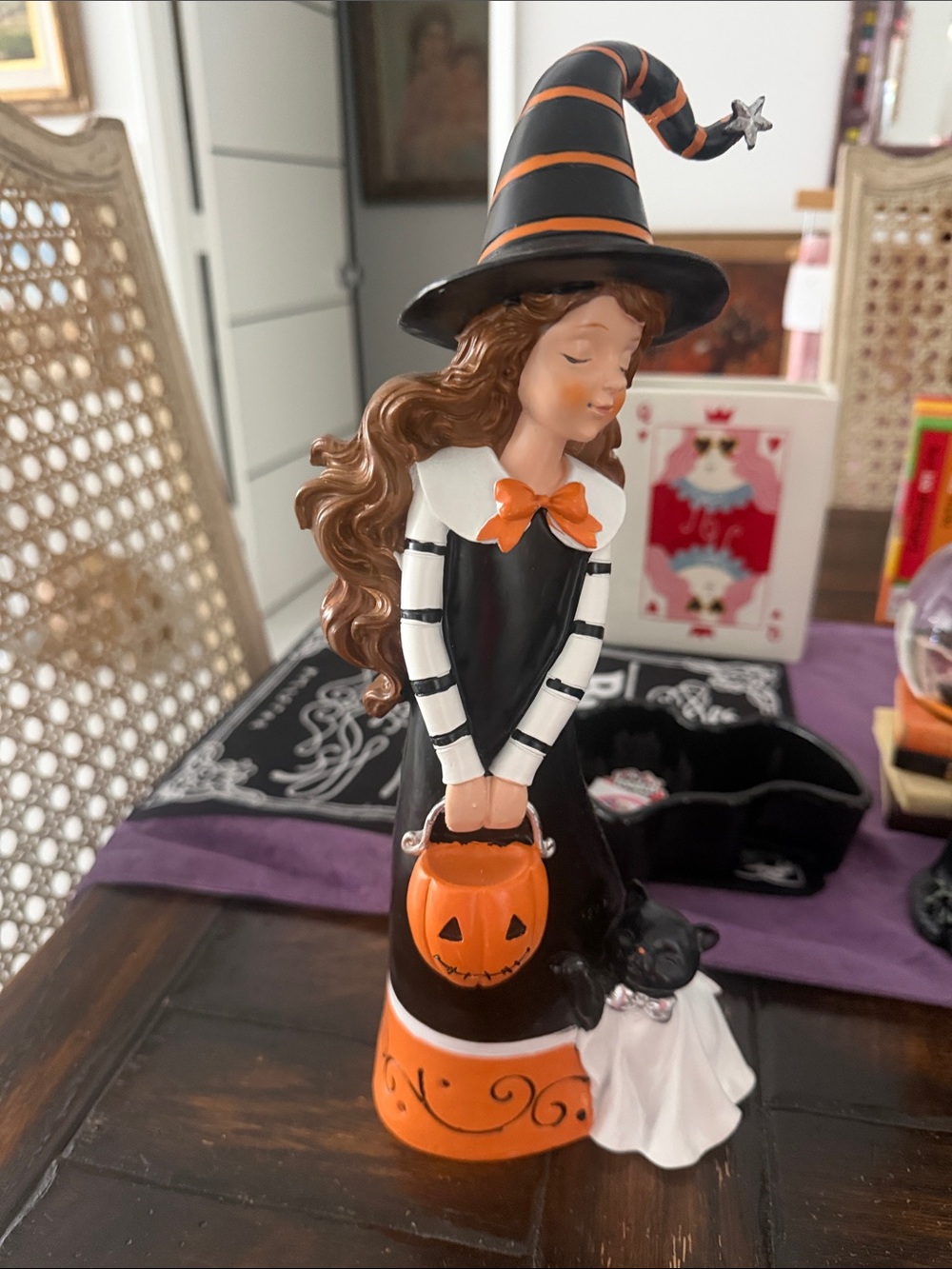 Halloween Black/White/Orange Witch & Black Cat Holiday Decor